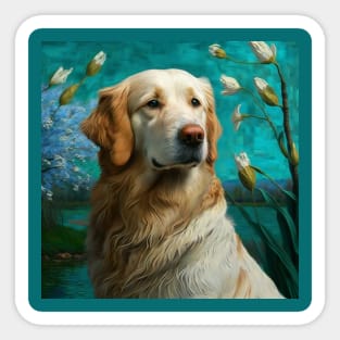 Golden Retriever Posing for a Painting Sticker